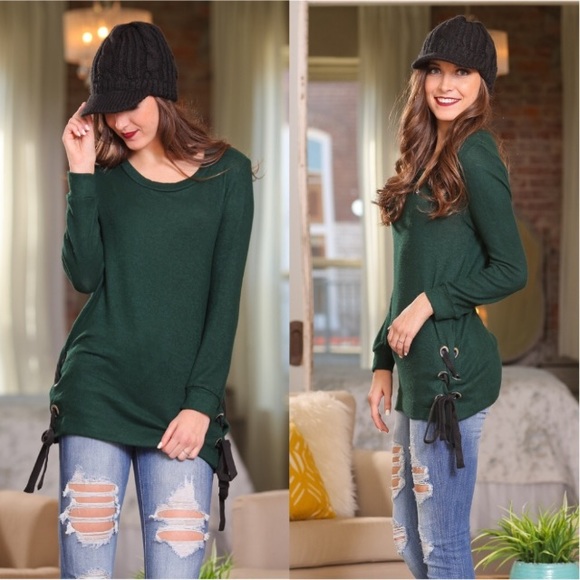 Forest Green Hacci Knit Tunic NWT - Picture 1 of 4